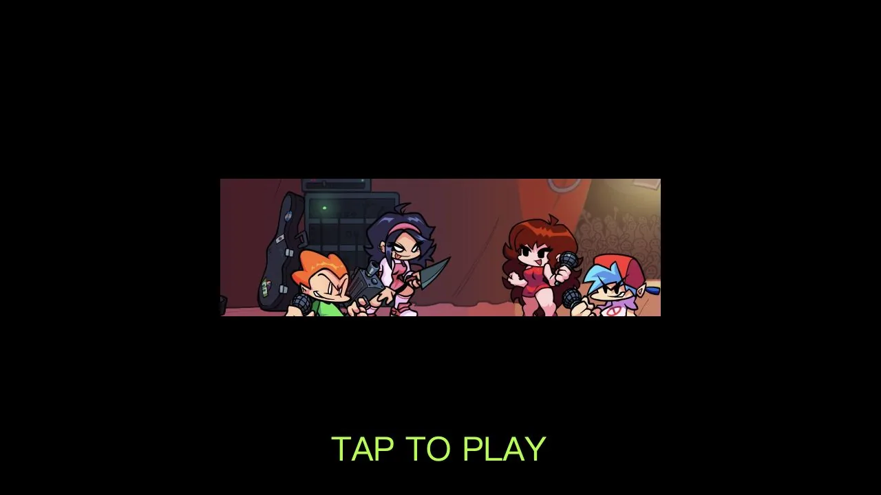 Doubling start screen with Pico, Nene, Boyfriend and Girlfriend above a green Tap to Play prompt