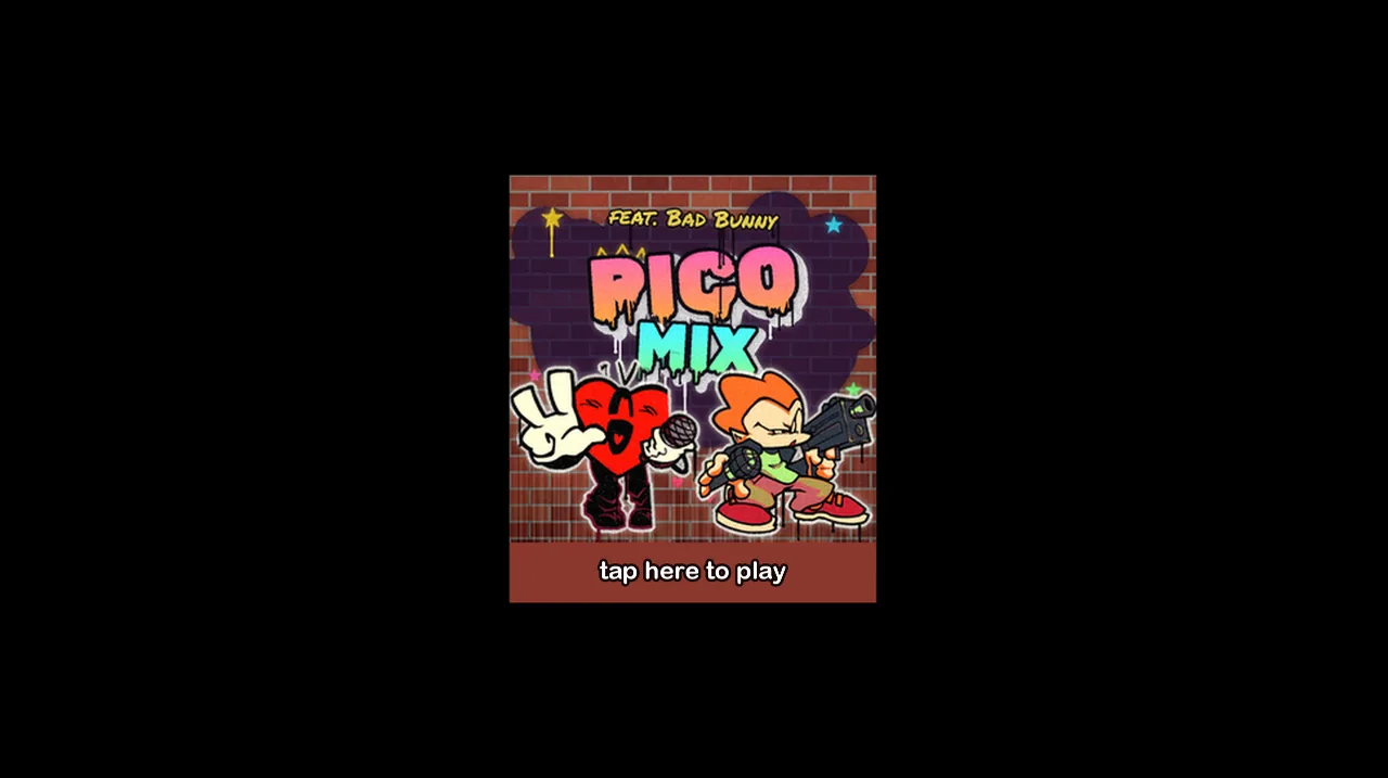 Pico Mix start screen with Bad Bunny and Pico artwork above the tap here to play prompt