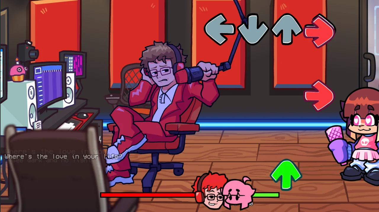 GO GO GO gameplay with CG5 seated on the left, QT on the right and scrolling notes beneath the player targets