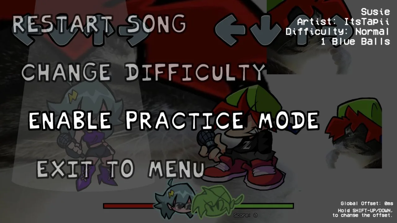 Susie pause menu on Normal with Enable Practice Mode highlighted above Exit to Menu